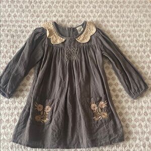 Apolina Kids Embroidered Long Sleeve Dress with Lace Collar
